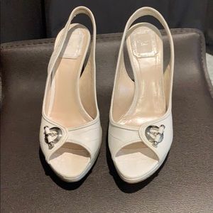 Dior 37.5 white leather slingback platform heels